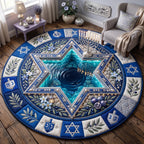 Hanukkah Star Round Mat Rug - Seasonal Design | Festive Home Decor - washable non-slip printed rug