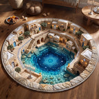 Hanukkah Village Round Mat Rug - Seasonal Design | Festive Home Decor - washable non-slip printed rug