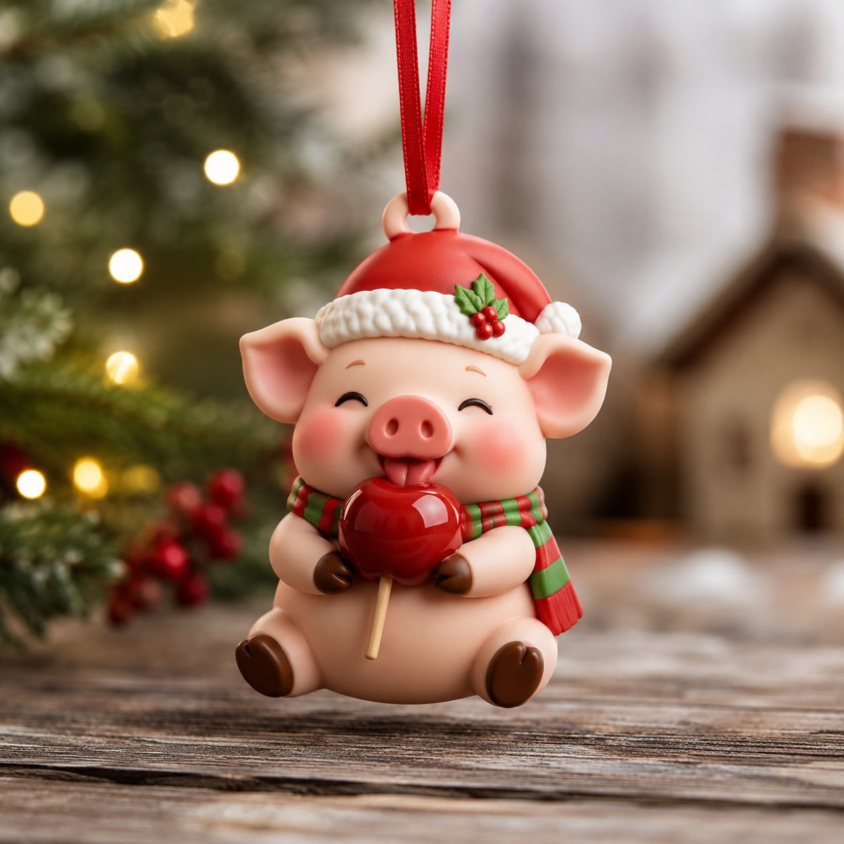 Happy Pig Christmas Ornament