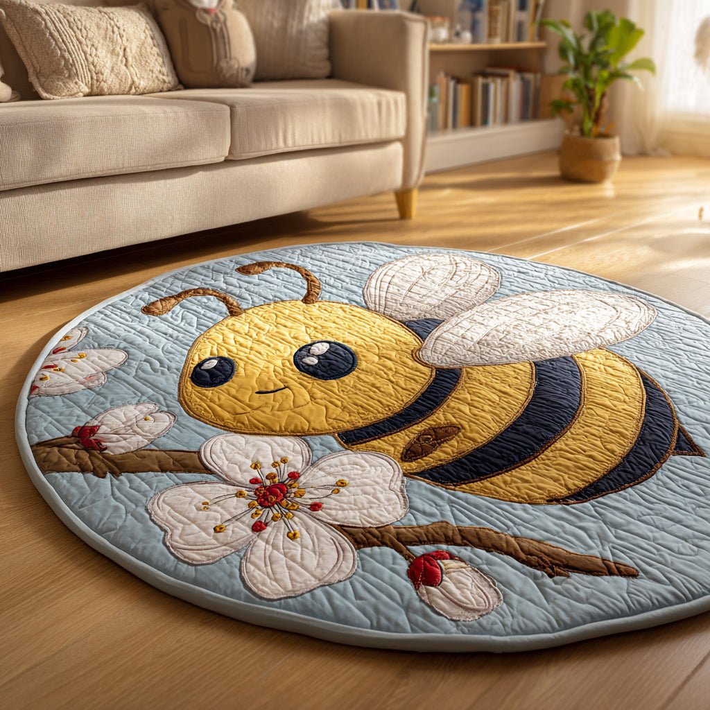 Happy Bee Round Mat Rug - washable non-slip printed rug
