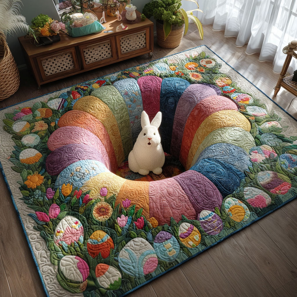 Happy Bunny Hideout area rug in a living room
