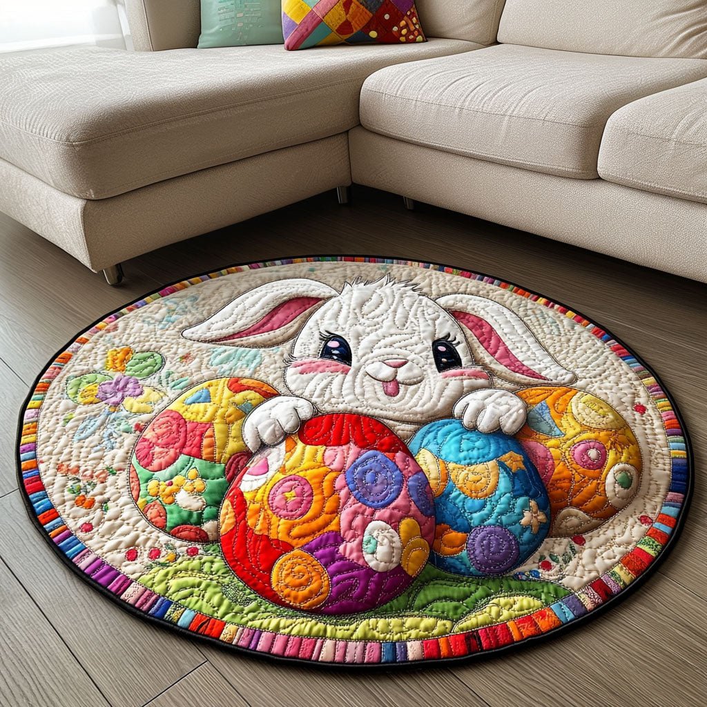 Happy Bunny Round Mat Rug - washable non-slip printed rug