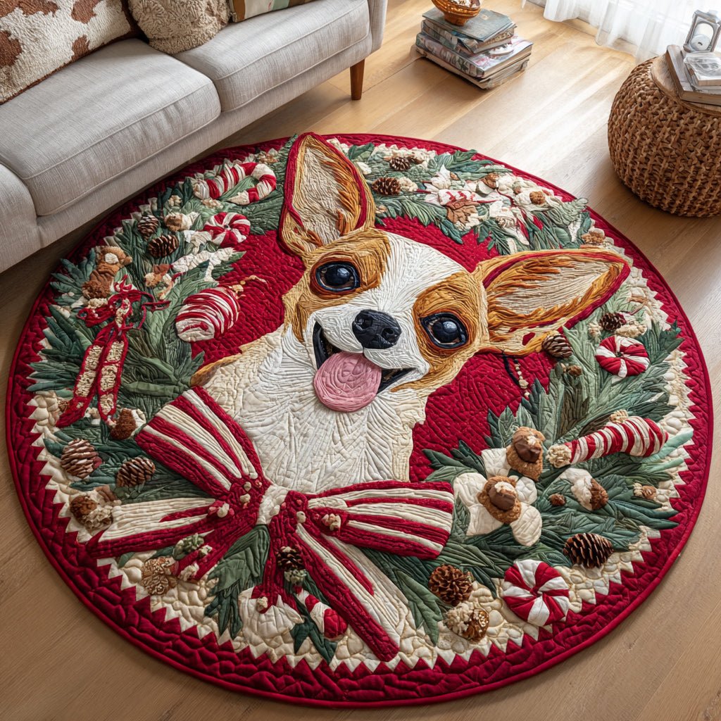 Happy Chihuahua Round Mat Rug - washable non-slip printed rug