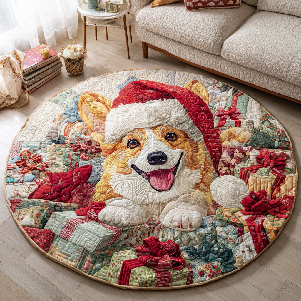 Happy Corgi Giver Round Mat Rug - Cute Pet Design | Animal Printed Home Decor