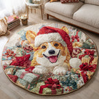 Happy Corgi Giver Round Mat Rug - Cute Pet Design | Animal Printed Home Decor
