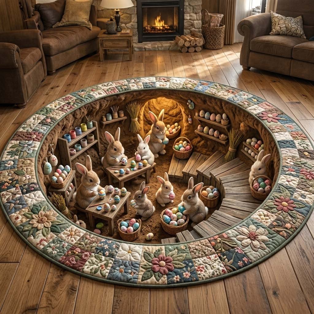 Happy Easter Round Mat Rug - Nature Design | Serene Home Decor