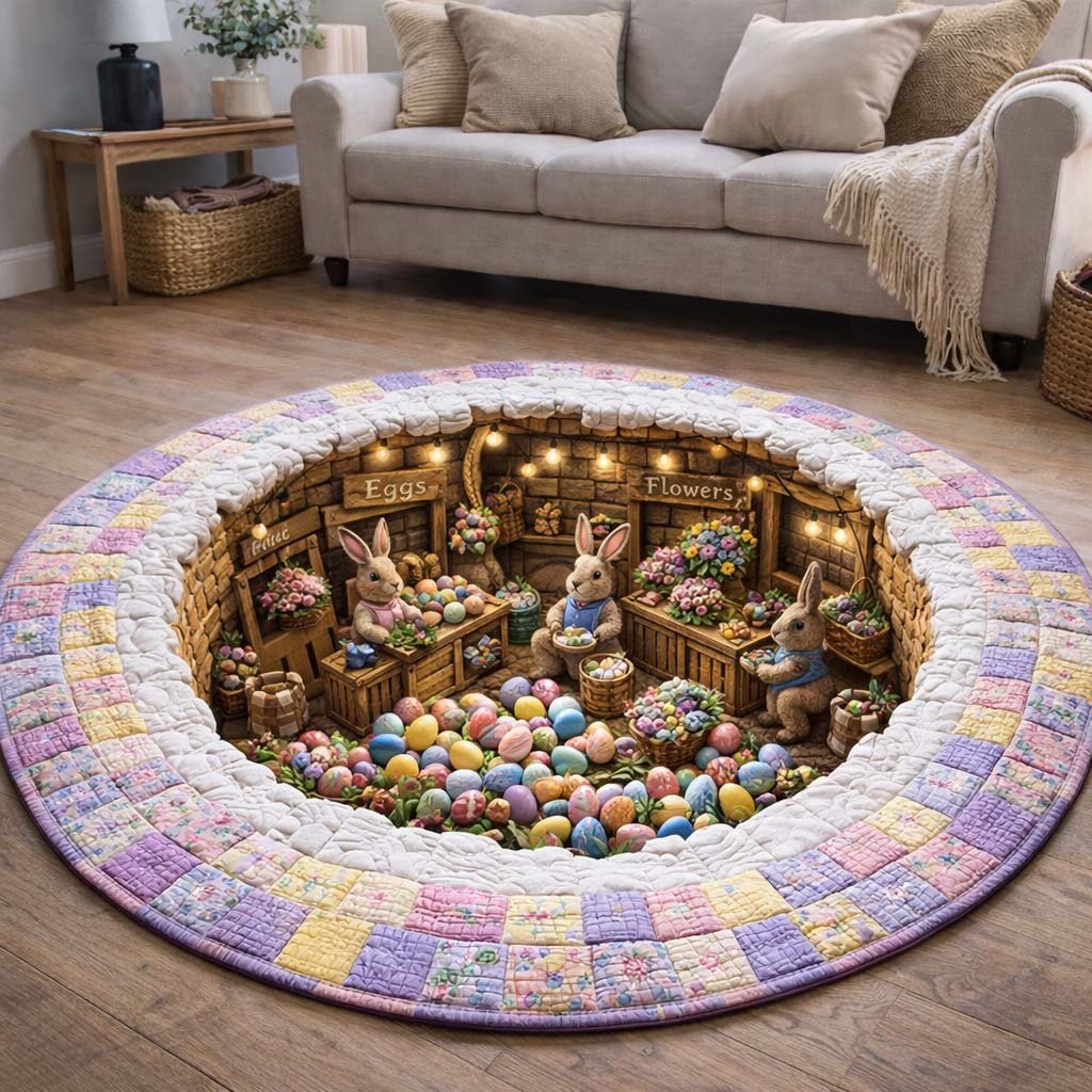 Happy Easter Round Mat Rug - Nature Design | Serene Home Decor