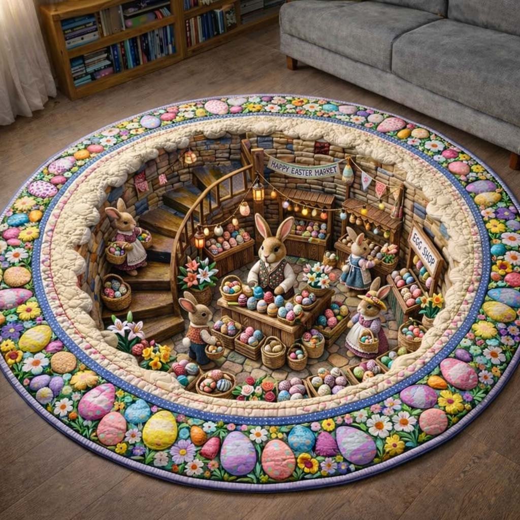 Happy Easter Round Mat Rug - Nature Design | Serene Home Decor