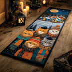 Happy Floral Kitty Runner Carpet Runner Rug - Cute Pet Design | Animal Printed Runner Rug