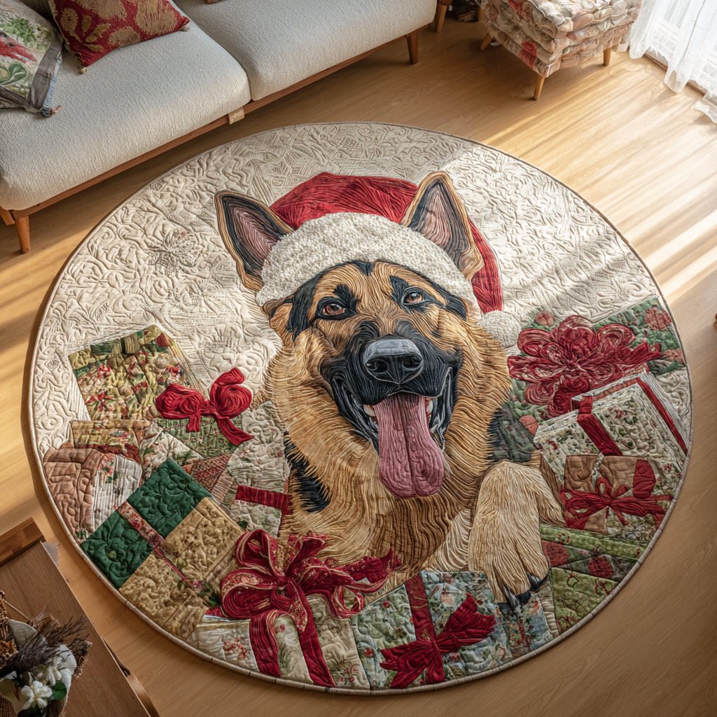Happy German Shepherd Round Mat Rug - washable non-slip printed rug