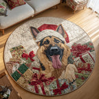 Happy German Shepherd Round Mat Rug - washable non-slip printed rug