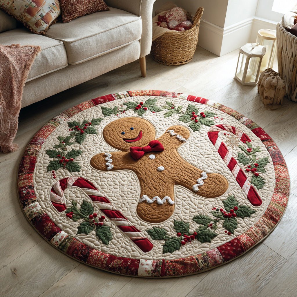 Happy Gingerbread Round Mat Rug - washable non-slip printed rug