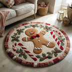 Happy Gingerbread Round Mat Rug - washable non-slip printed rug