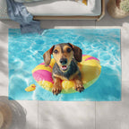 Happy Go Doxie area rug in a living room