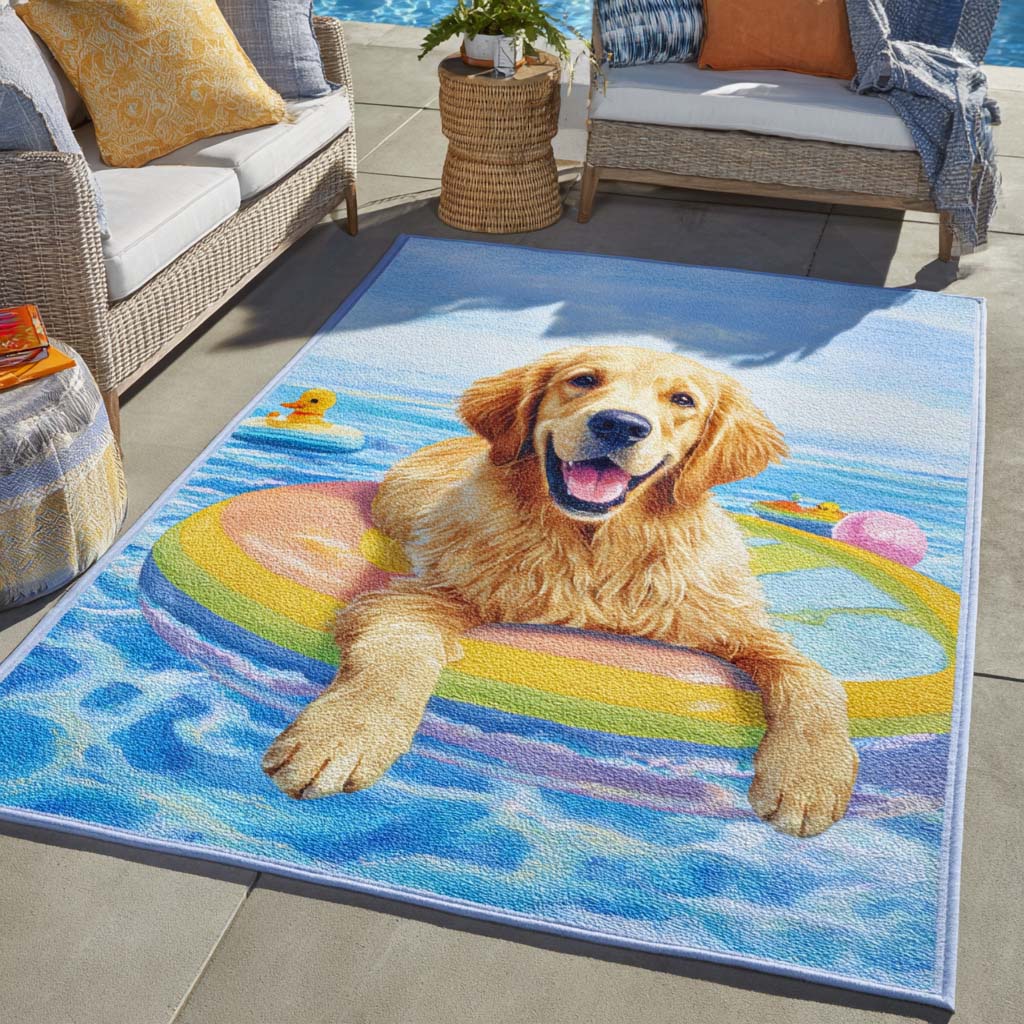 Happy Go Goldie area rug in a living room