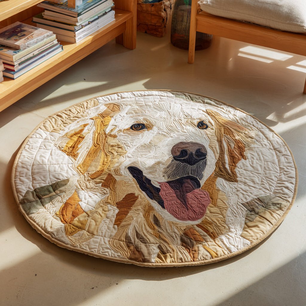 Happy Golden Retriever Round Mat Rug - washable non-slip printed rug