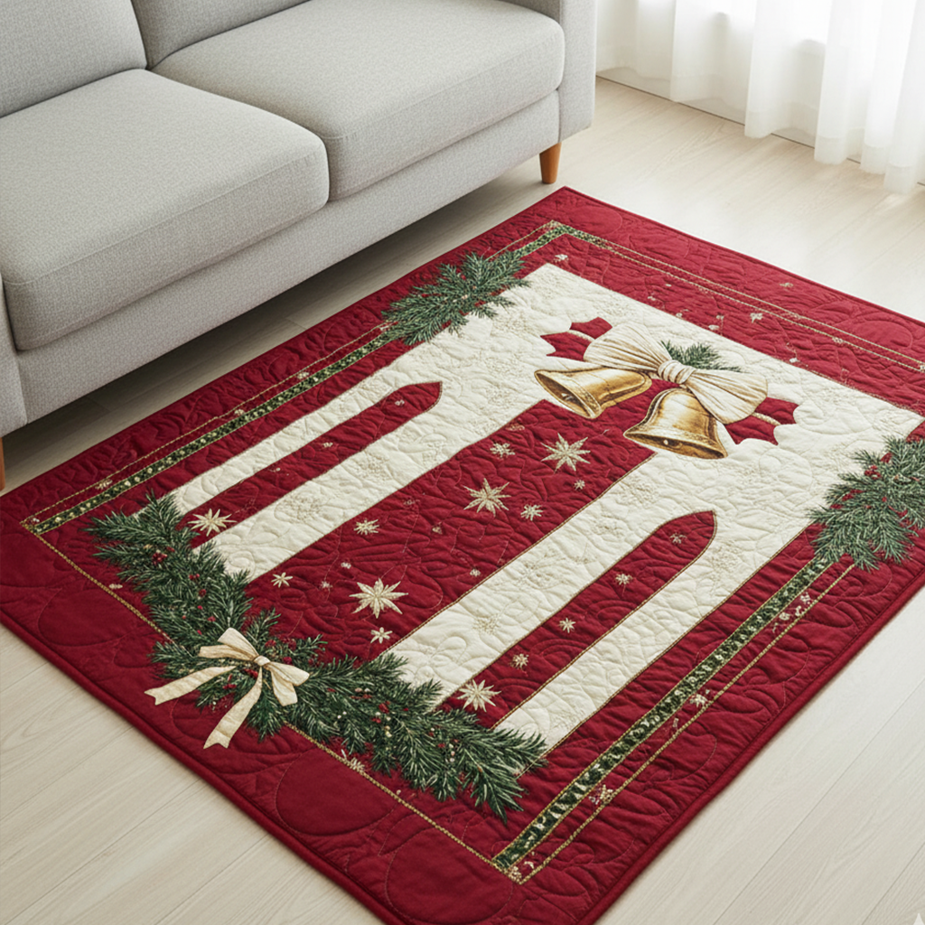 Happy Holiday area rug in a living room