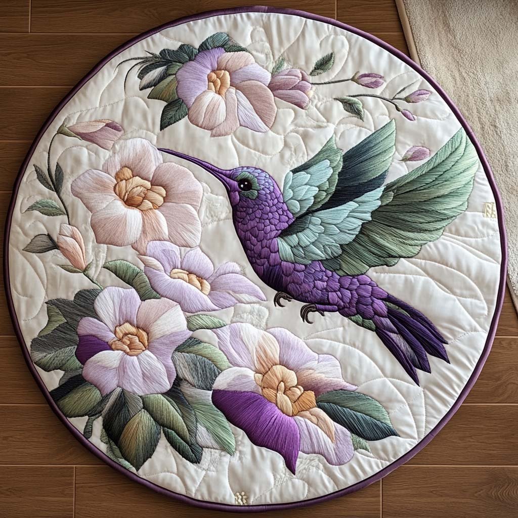 Happy Hummer Meadow Round Mat Rug - washable non-slip printed rug