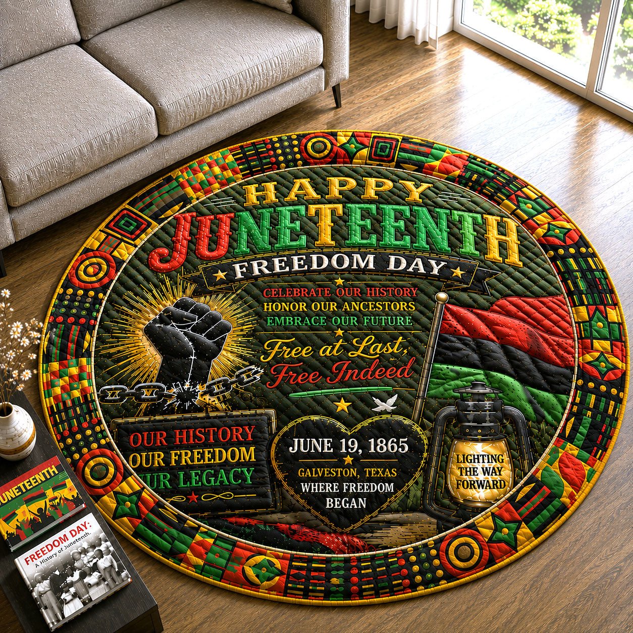 Happy Juneteenth Freedom Day Round Mat Rug - Nature Design | Serene Home Decor