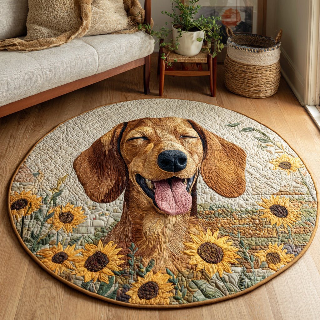 Happy Little Dachshund Round Mat Rug - washable non-slip printed rug