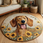 Happy Little Dachshund Round Mat Rug - washable non-slip printed rug