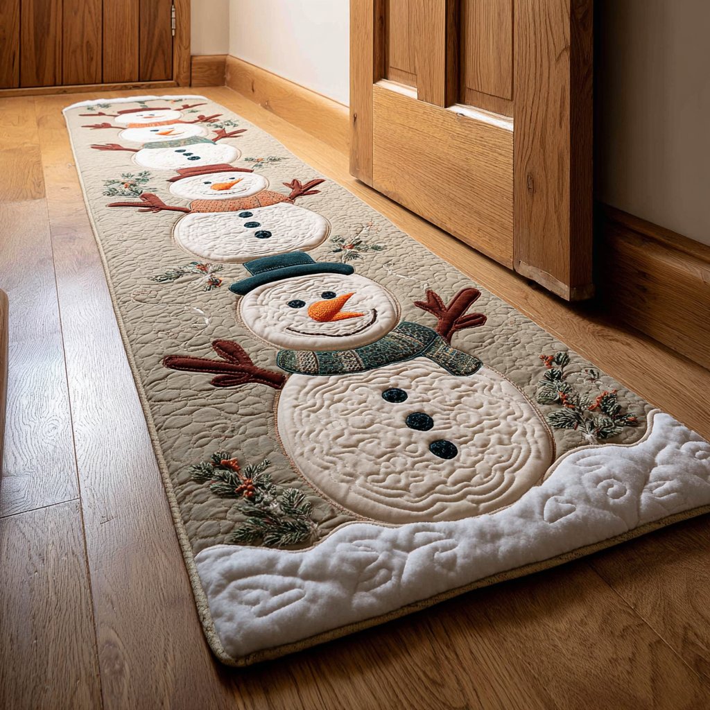 Happy Snowman Runner Carpet Runner Rug - Cute Pet Design | Animal Printed Runner Rug
