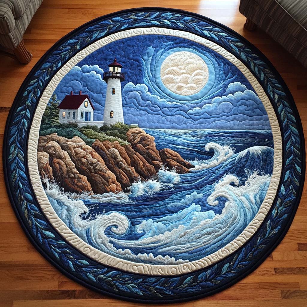Harbor Glow Round Mat Rug - washable non-slip printed rug