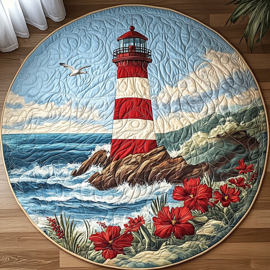Harbor Light Round Mat Rug - washable non-slip printed rug