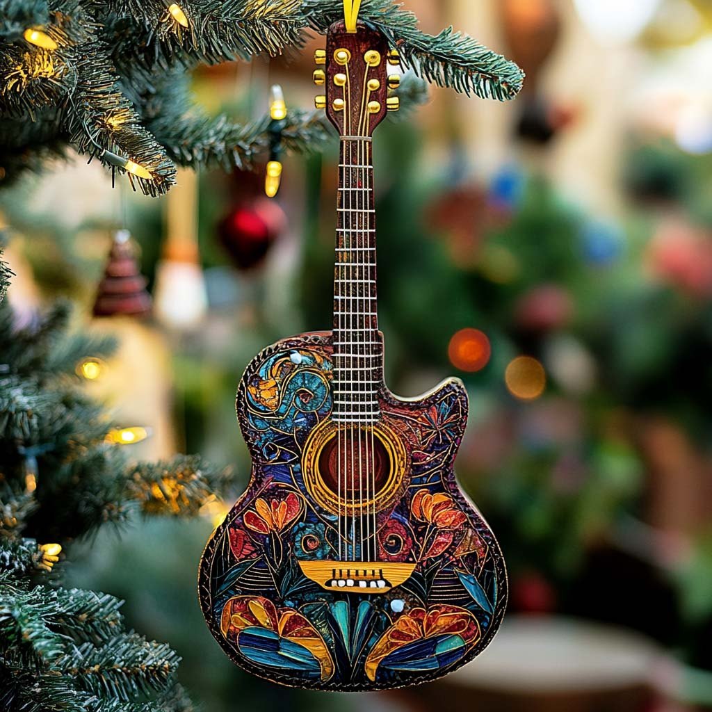 Stained Glass Acoustic Guitar Christmas Ornament