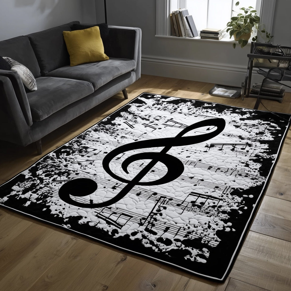 Harmony Chords area rug in a living room
