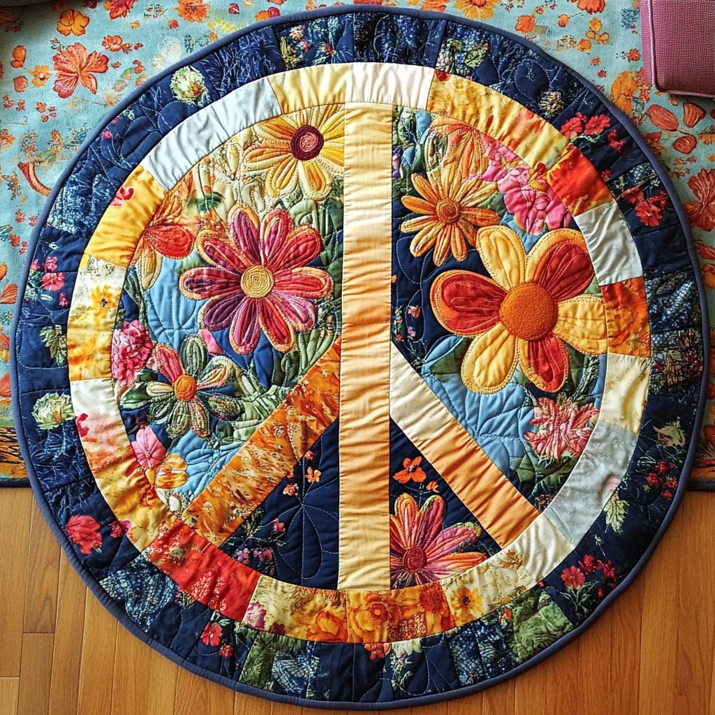 Harmony Petals Round Mat Rug - washable non-slip printed rug