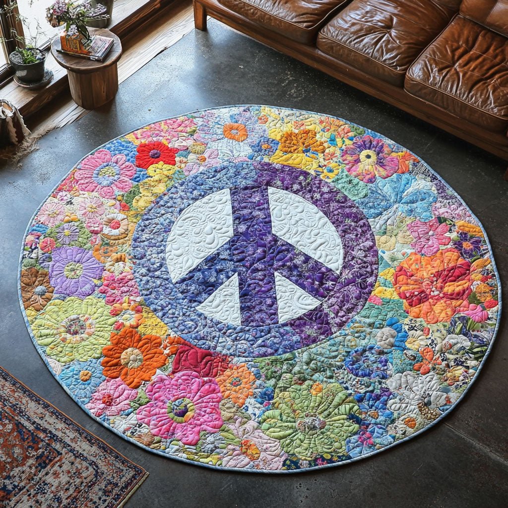 Harmony in Stitches Round Mat Rug - washable non-slip printed rug