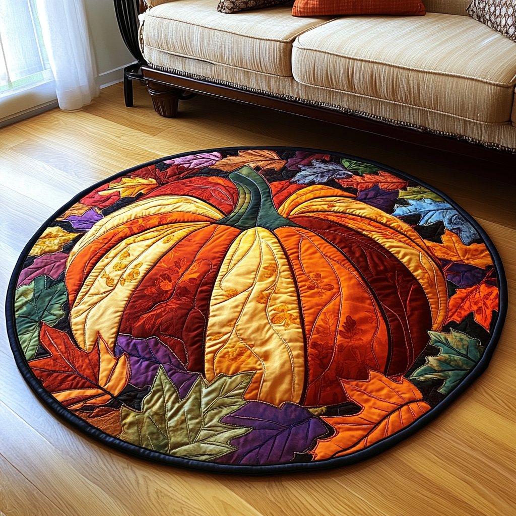 Harvest Charm Round Mat Rug - washable non-slip printed rug