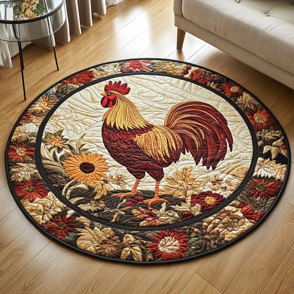 Harvest Cluck Round Mat Rug - washable non-slip printed rug