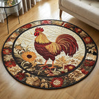 Harvest Cluck Round Mat Rug - washable non-slip printed rug