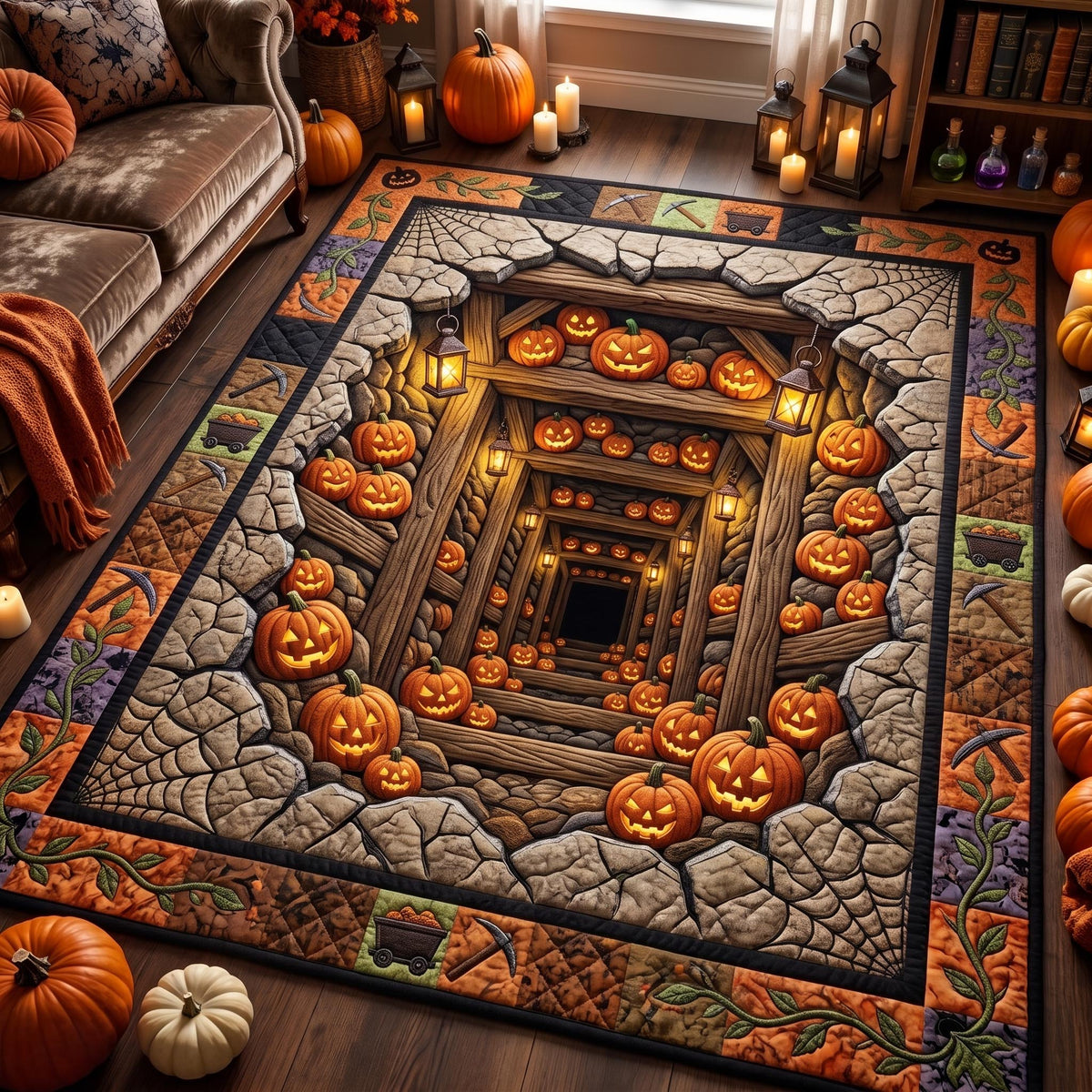 Harvest Descent area rug in a living room