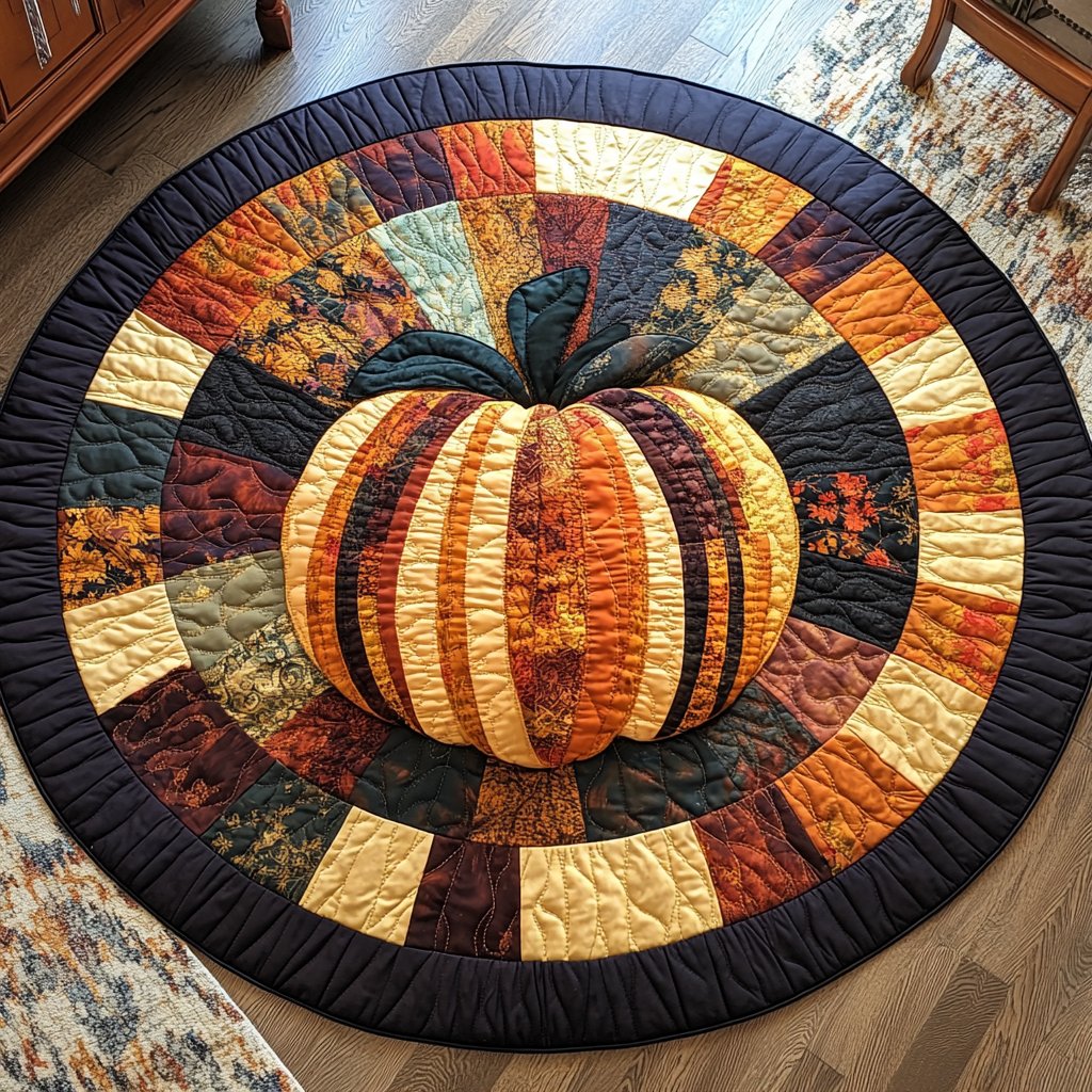 Harvest Elegance Round Mat Rug - washable non-slip printed rug