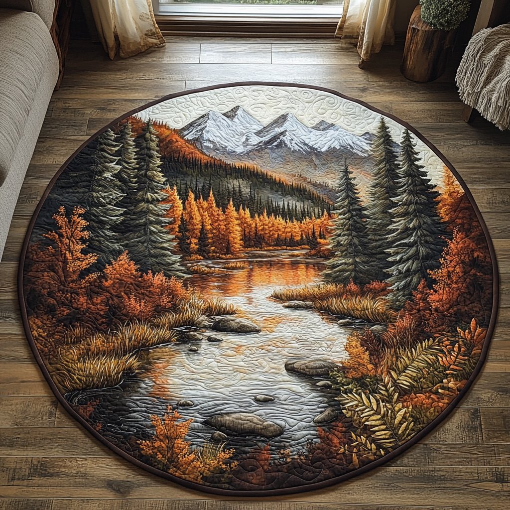 Harvest Forest Round Mat Rug - washable non-slip printed rug