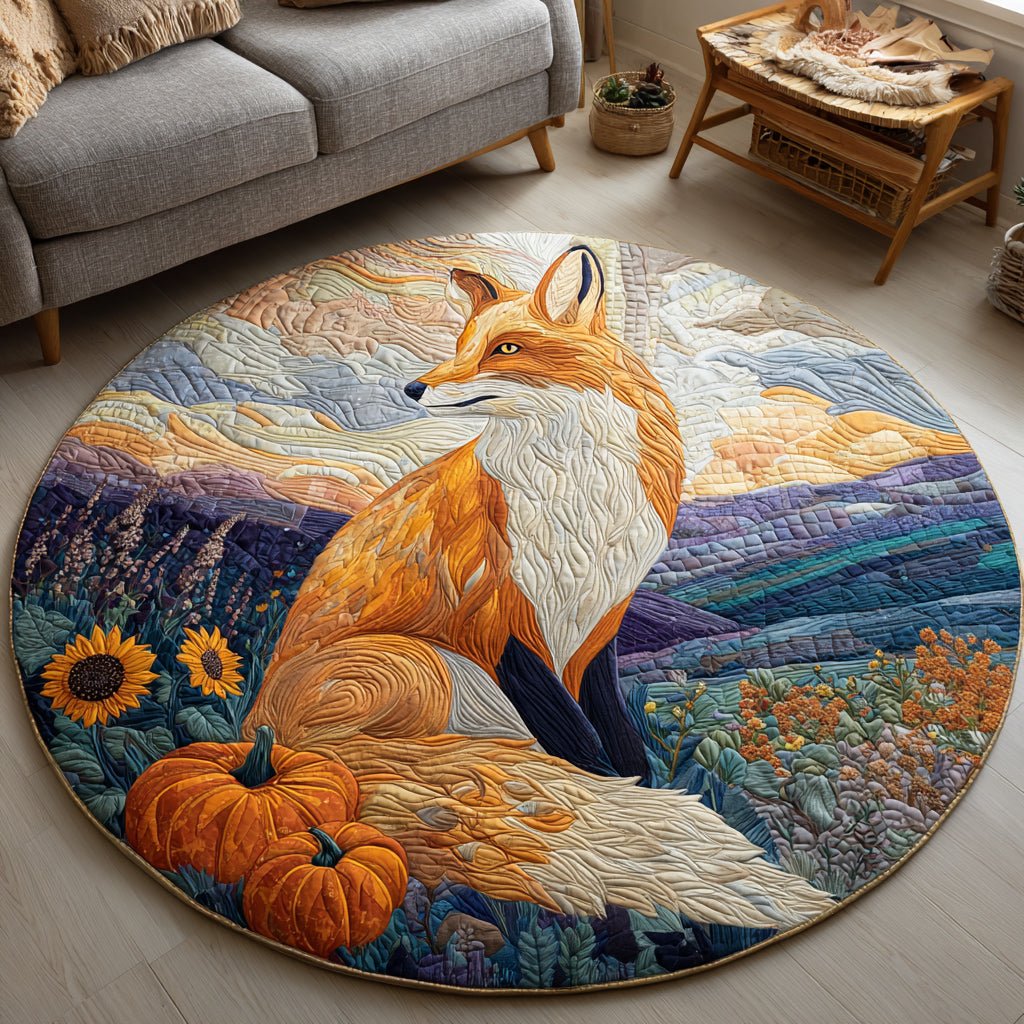 Harvest Fox Round Mat Rug - washable non-slip printed rug