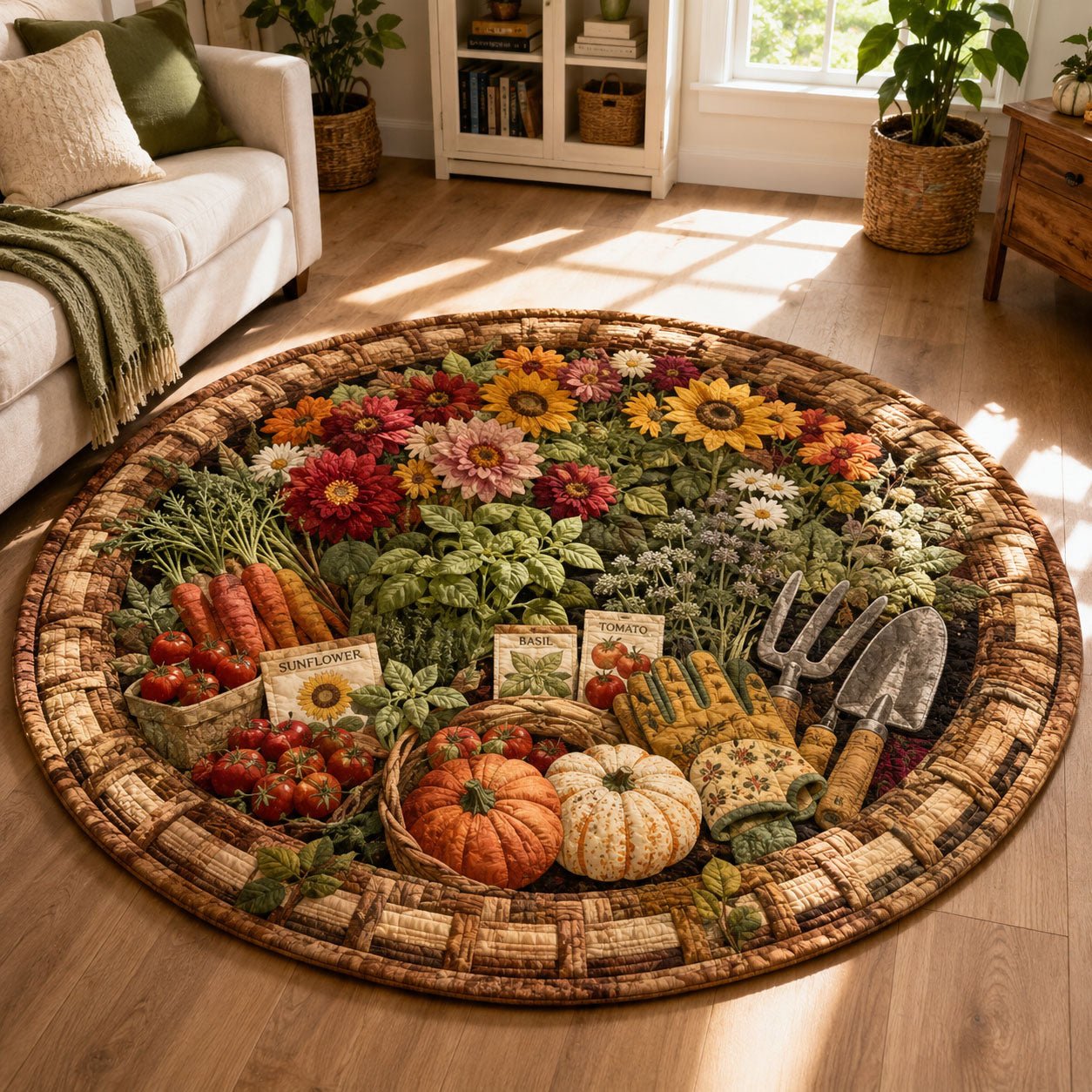 Harvest Garden Market Round Mat Rug - Nature Design | Serene Home Decor