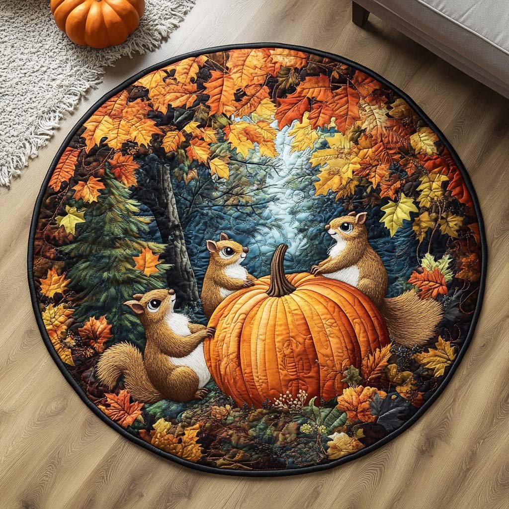 Harvest Gathering Round Mat Rug - washable non-slip printed rug