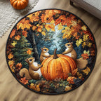 Harvest Gathering Round Mat Rug - washable non-slip printed rug