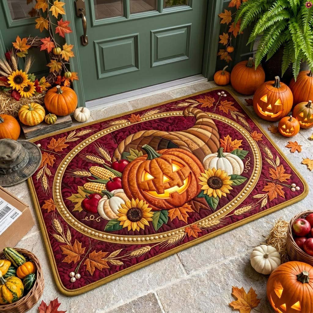 Harvest Glow Medallion Doormat - Cute Animal Design | Printed Welcome Doormat - washable non-slip printed rug