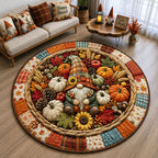 Harvest Gnome Garden Round Mat Rug - Nature Design | Serene Home Decor - washable non-slip printed rug