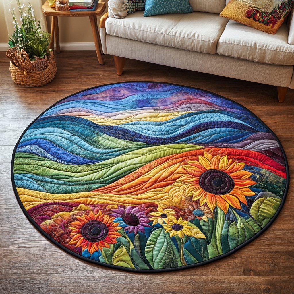 Harvest Home Round Mat Rug - washable non-slip printed rug
