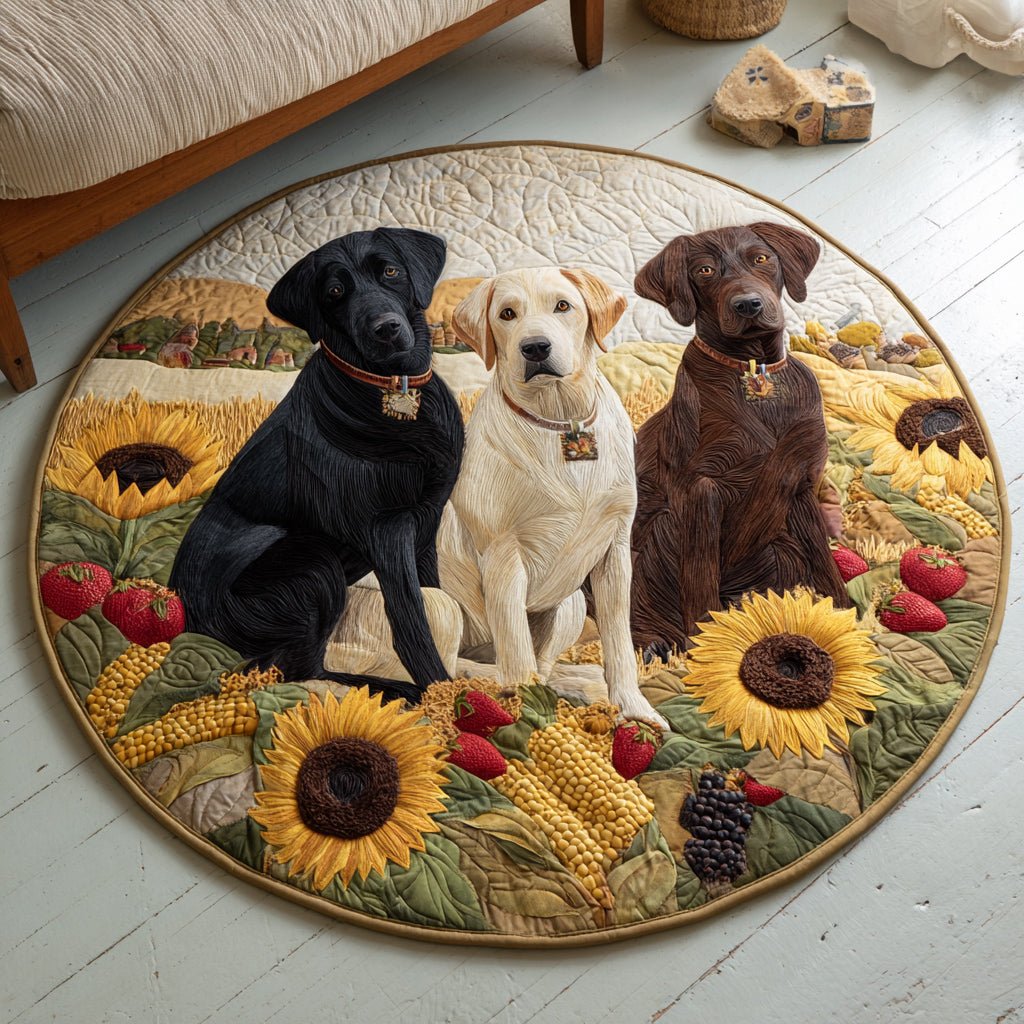 Harvest Labrador Foliage Round Mat Rug - Cute Pet Design | Animal Printed Home Decor