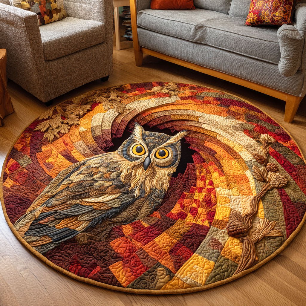 Harvest Owl Round Mat Rug - washable non-slip printed rug