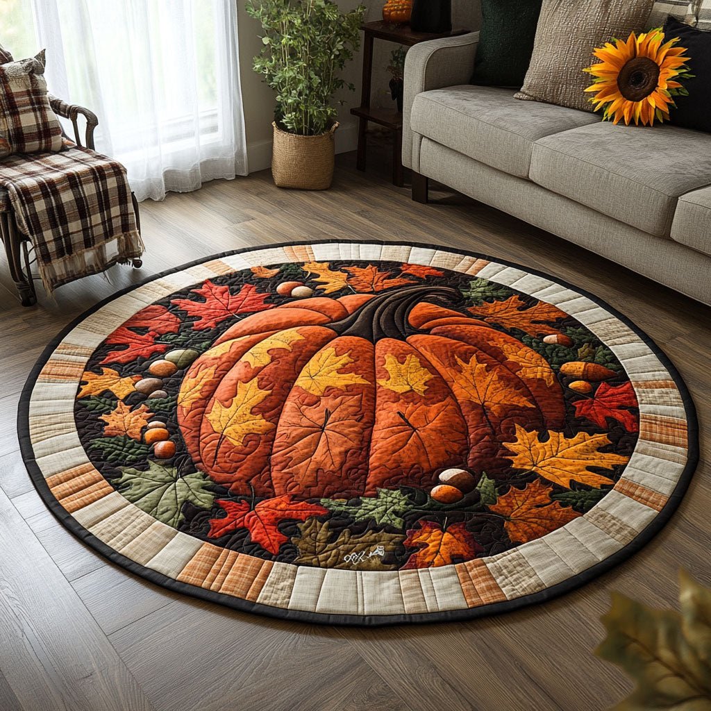 Harvest Pumpkins Forever Halloween Round Mat Rug - washable non-slip printed rug