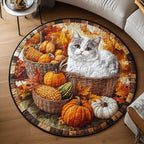 Harvest Snooze Round Mat Rug - washable non-slip printed rug