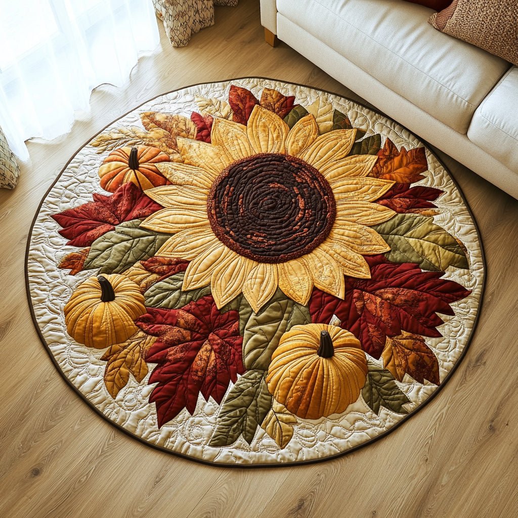 Harvest Sunflower and Pumpkins Round Mat Rug - Nature Design | Serene Home Decor